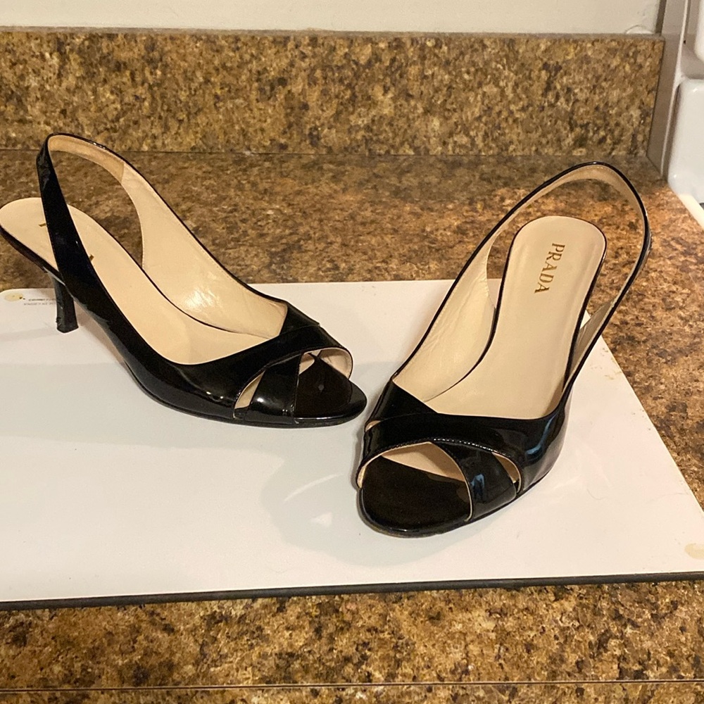 Prada Black Slingback Heels